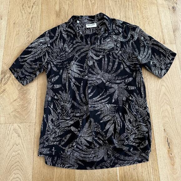 Saint Laurent Short Sleeve Leaf Printed Shirt in Noir Craie - Picture 1 of 6
